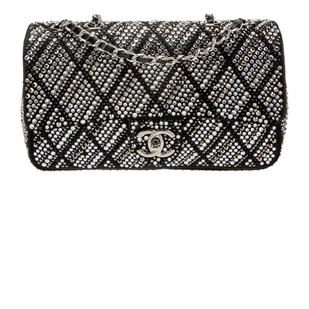 CHANEL Black and Silver Studded Shoulder Bag